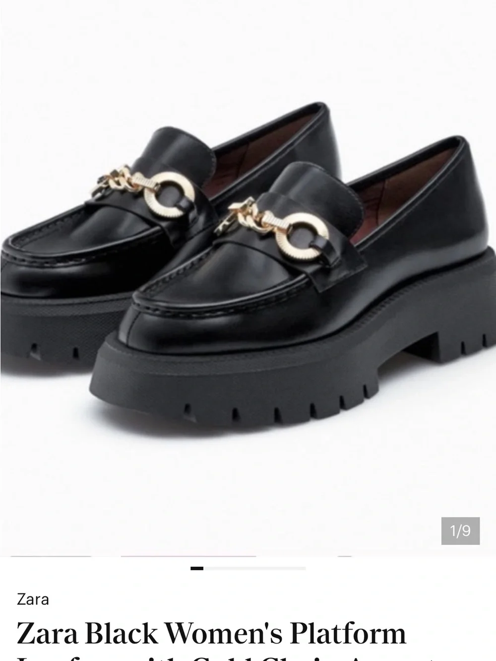Zara Black Platform Loafers with Gold Chain Detail